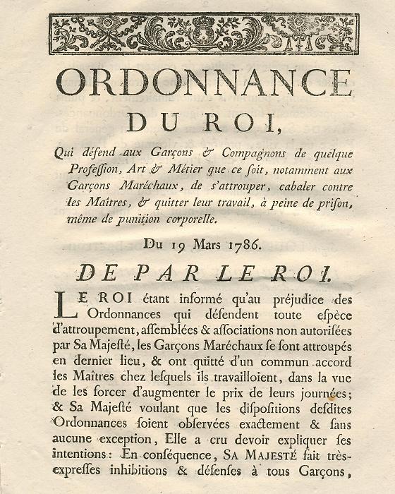 Ordonnance de 1786 contre les garçons maréchaux