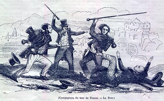 A brawl, engraving from the review ‘L’Illustration’, 1845